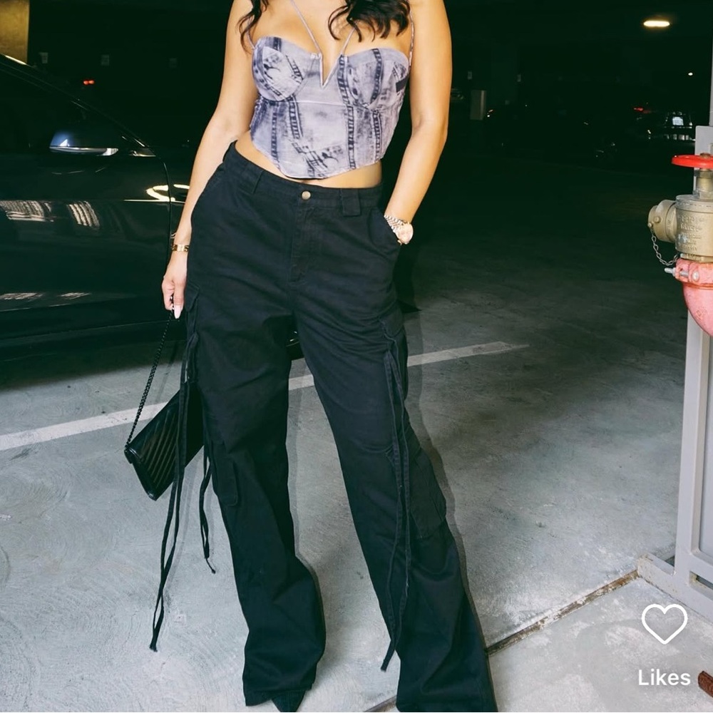NWT Fashion Nova Tall Golden Hour Wide Leg Cargo Pant - Black